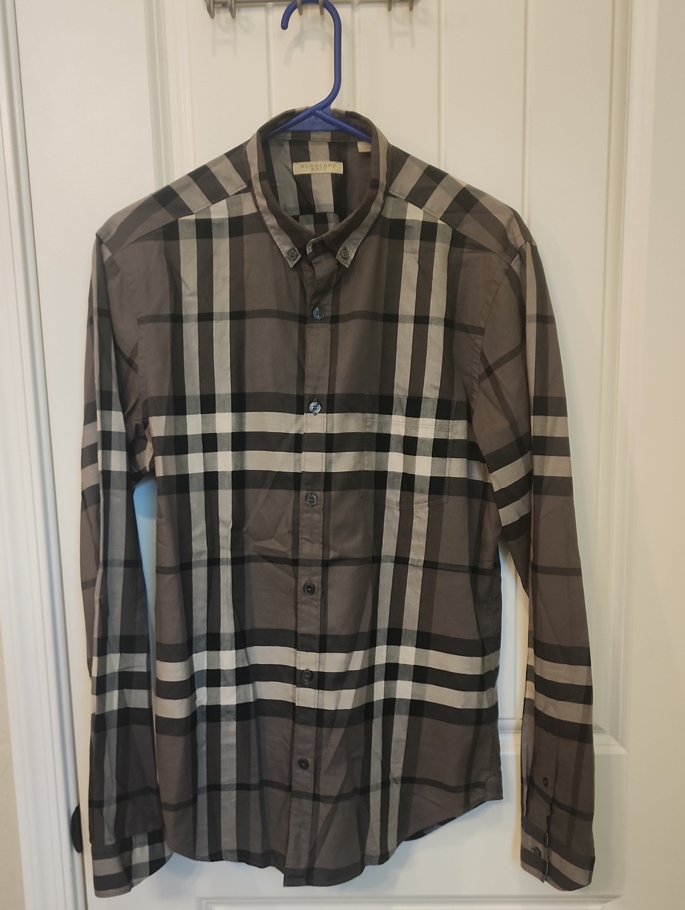 Burberry Men's Brown and Black Plaid Button-Down Shirt